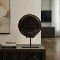 Boho Decorative Sculpture - Handcrafted Wood & Metal Art Piece - Modern Tribal-Inspired Accent for Living Room, Office, or Shelf - Unique Home Decor Statement - 21" Brown
