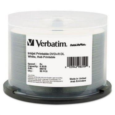 ver98319 - verbatim dvd r dl 8.5gb 8x datalifeplus white inkjet printable, hub printable - 50pk spindle