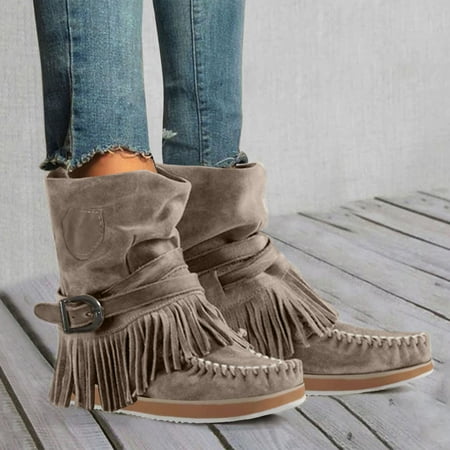 

TALKVE Buckle Belt Fashion Fashion Ankle Suede Women s Retro Boots Tassel Boots women s boots