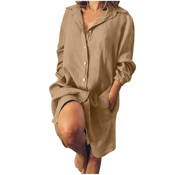 Only Girl To Girl Xxxx - Olyvenn Cotton And Linen Cardigan Dresses for Women Womens Casual Solid  Color Loose Double Pocket Long Sleeve Button Down Lapel Solid Color Female  Leisure Khaki S - Walmart.com