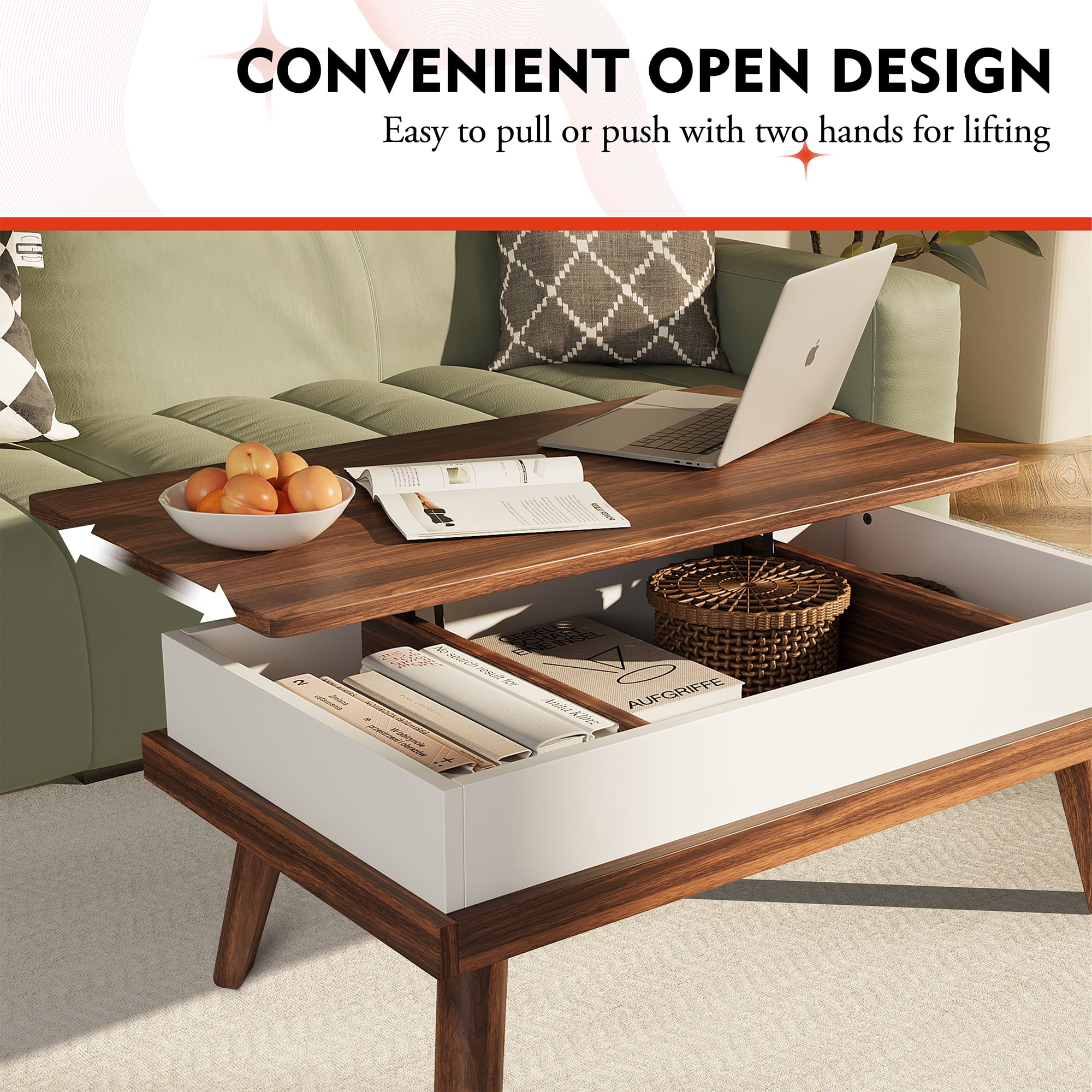 Walsunny Lift Top Coffee Tables Wooden with Storage 39.4" Farmhouse Rustic Wood Coffee Table for Living Room Reception Room Apartment Office Walnut