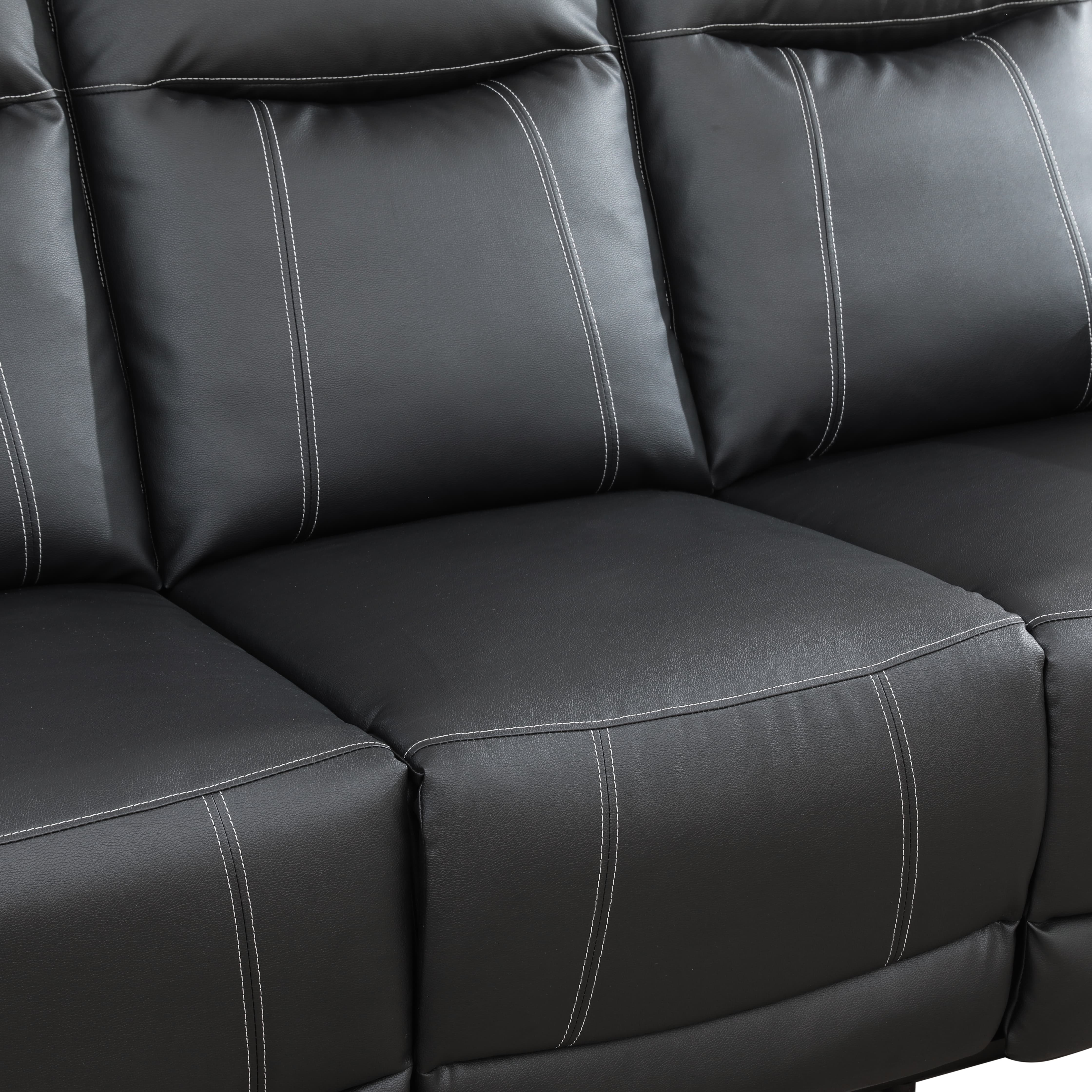 MAYEERTY Reclining Sofa, 3-Seat Breathable Semi-PU Leather Recliner with Adjustable Backrests for Living Room, Black