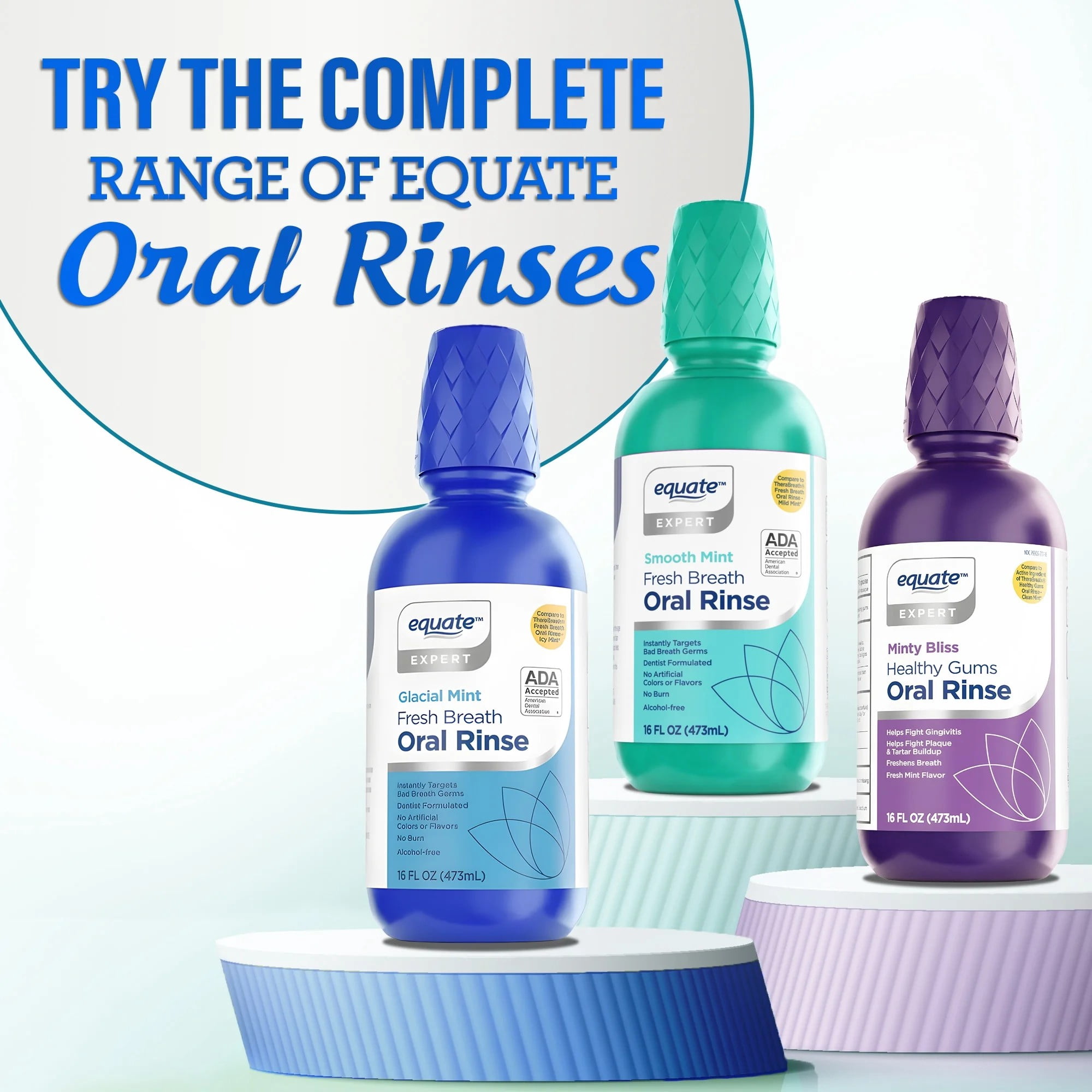 Equate Alcohol-Free Fresh Breath Oral Rinse, Glacial Mint, 16 fl oz