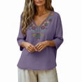 thumbnail image 4 of Lmueinov Women's 100% Cotton Boho Embroidered Tops V Neck 3/4 Sleeve Loose Casual Shirts Vintage Floral Tunic Blouses for Daily Vacation Wear, S-3XL, 4 of 6
