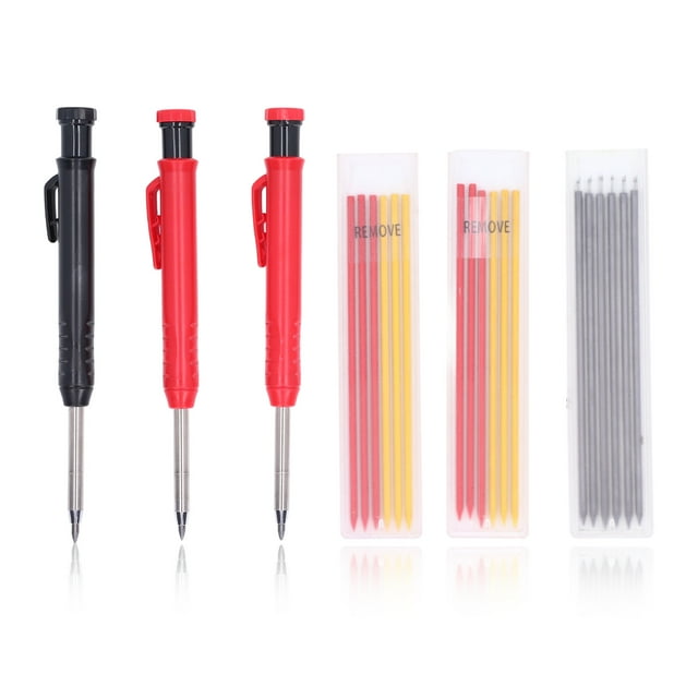Deep Hole Mechanical Pencils, Extended Tip Clip Design Solid Carpenter Pencil Set Marking High Efficiency With Refills For Construction For