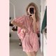 thumbnail image 2 of Pijama de rayas para mujer, traje de verano, cárdigan sencillo de manga corta, holgado y cómodo, ropa para el hogar, pijama de seda rosa hielo., 2 of 6