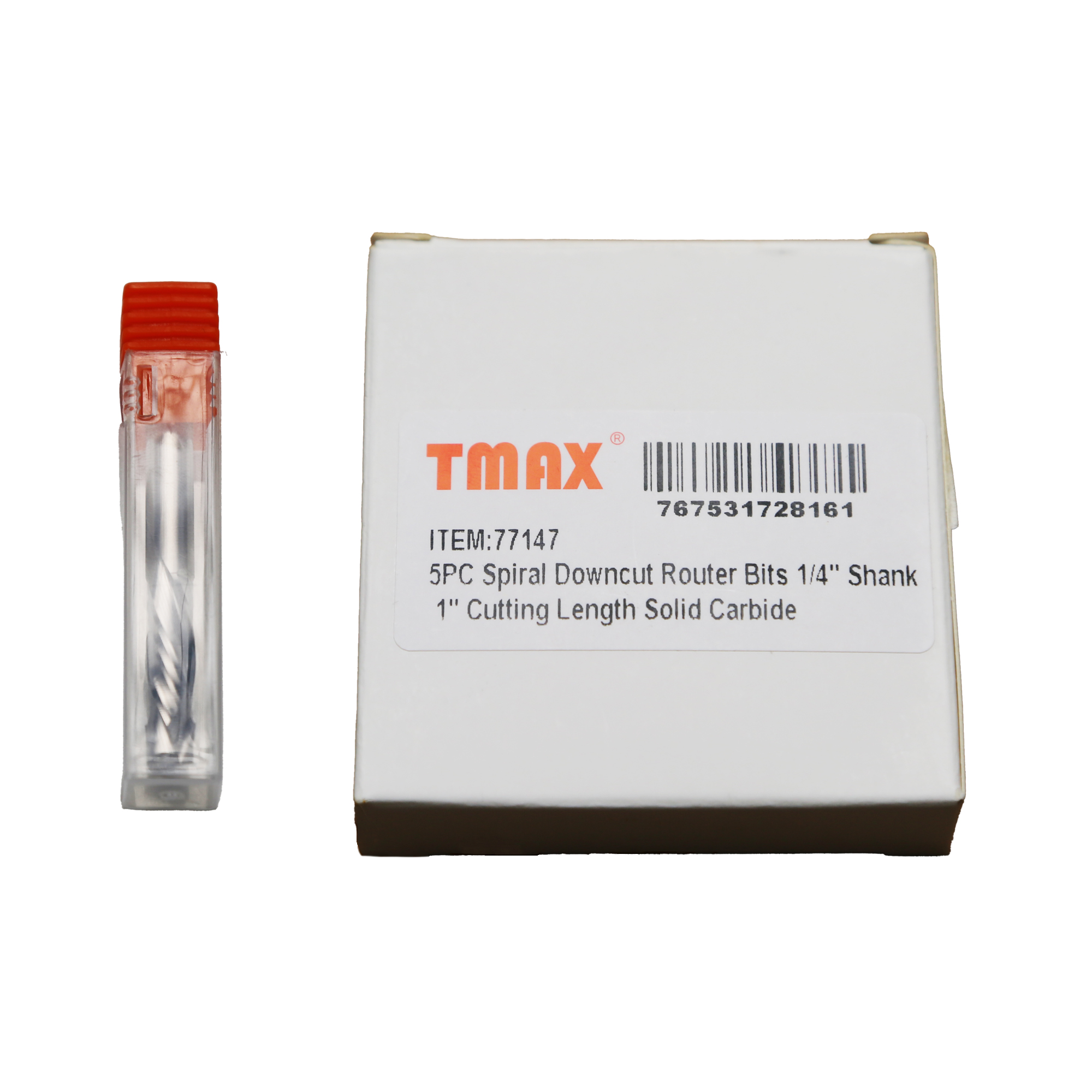 TMAX 5 pc Spiral Downcut Router Bits 1/4" Shank 1" Cutting Length Solid Carbide CNC Router Bit Set End Mills for Plunge Router Wood Carving