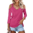 thumbnail image 2 of Annhoo Womens Cold Shoulder Tops Casual 3/4 Sleeve V Neck Basic T Shirts Elegant Business Work Blouses, 2 of 7