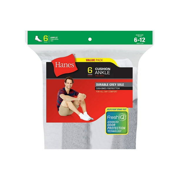 Hanes Men's Cushion Ankle Socks 6Pack