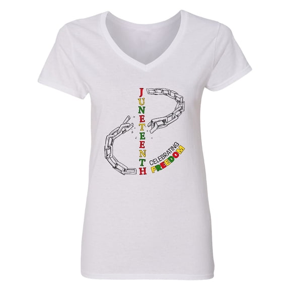 Inktastic Juneteenth-celebrating Freedom Breaking Chains Women's V-Neck T-Shirt