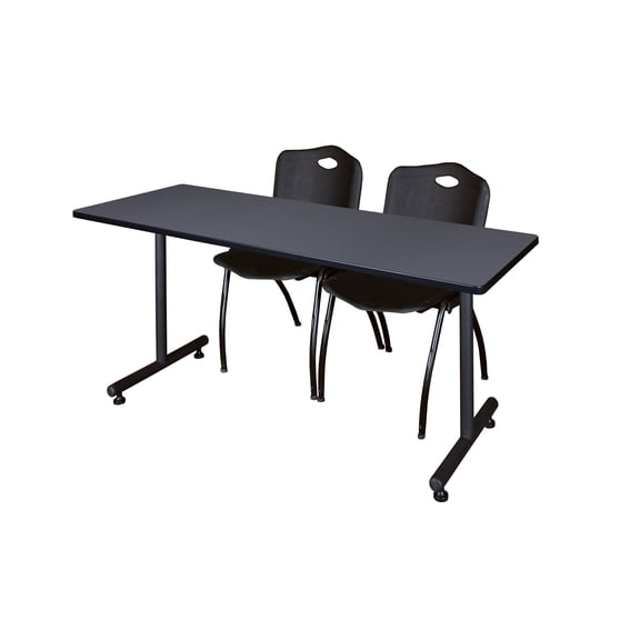 60" x 30" Kobe Training Table- Grey and 2 "M" Stack Chairs- Black