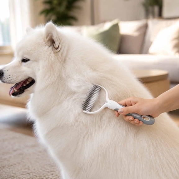 Pet Detangling Brush, Dog Deshedding Comb, Stainless Steel Grooming Brush, Double-Sided Density Adjustable Grooming Tool, Comfort Grip Pet Comb, for Dog Cat Knot Removal Shedding Reduction Coat Care