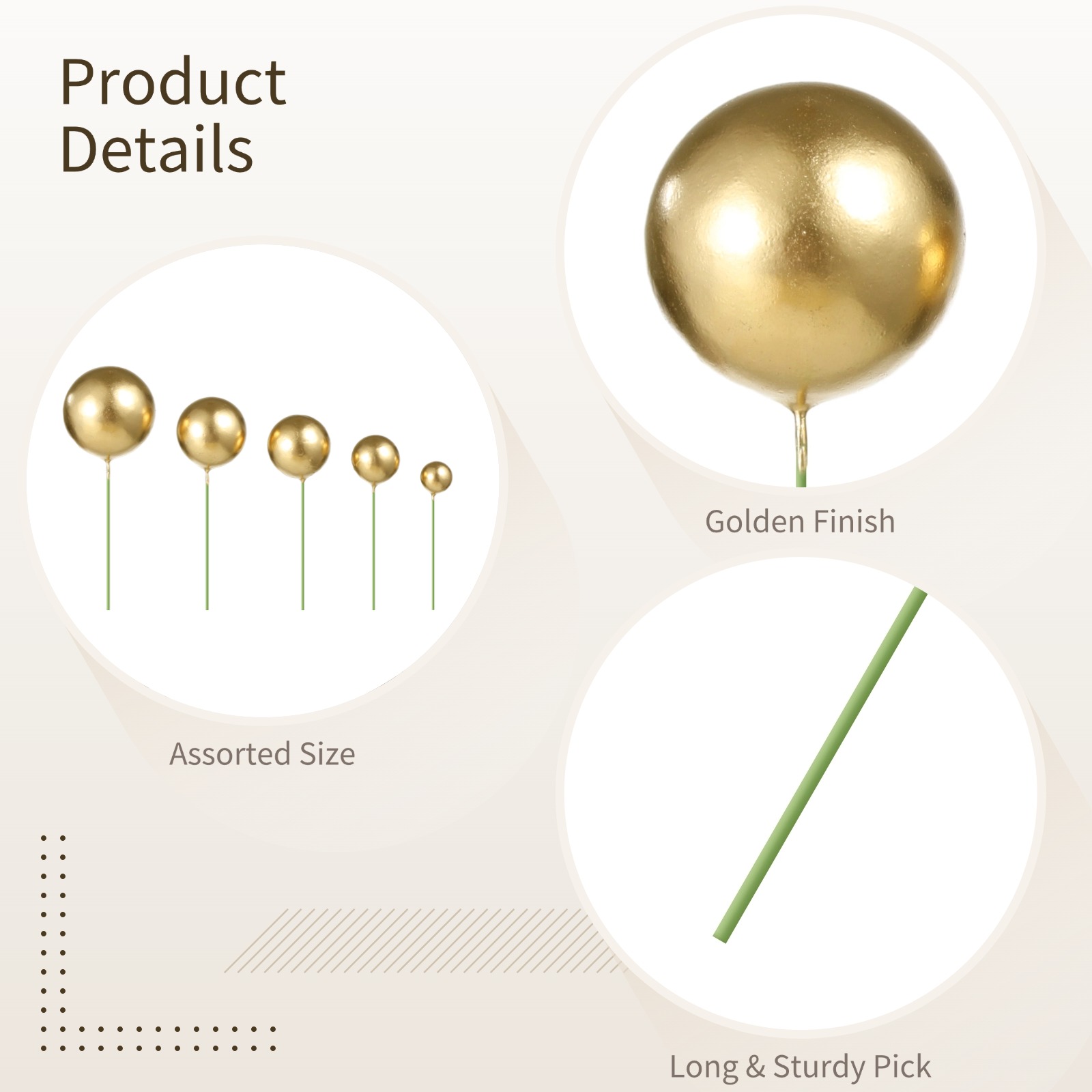 324 Pcs Gold Ball Cake Toppers - Mini Balloons Cake Toppers | Assorted Size Balls Cupcake Decorations, Plastic Food-Safe Globose DIY Cake Insert Topper for Wedding Birthday Shower Anniversary