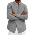 thumbnail image 7 of Hesxuno Men Cotton Linen Shirts Button Down Long Sleeve Shirts Solid Color Lightweight Casual Stylish Tops Gray S, 7 of 7