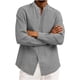 thumbnail image 4 of Ceisia Men's Relaxed Fit Linen Blend Stand Collar Shirt, Solid Color Long Sleeve Casual Button-Up Top Gifts, 4 of 6