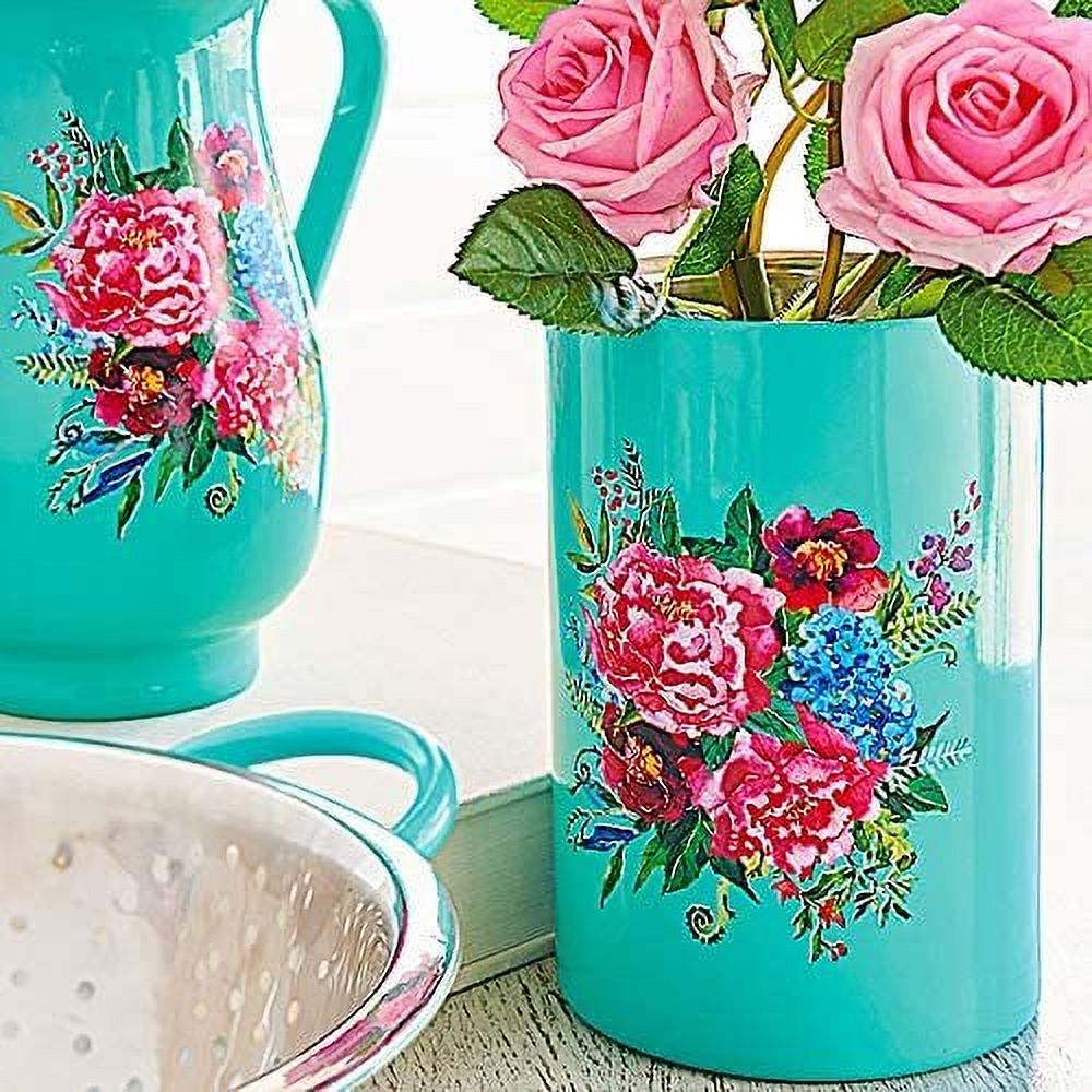 RAZ Utensil Crock Holder Wine Bucket Stainless Steel Decorative Colorful Floral Design By Paul Brent (Bucket)