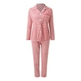 thumbnail image 3 of Alitao Womens Pajama Sets Lounge Sets Women Casual Lapel Button Plaid Print Two Piece Long Sleeve Pajamas Pajamas Suit Matching Pajamas Women'S Sleepwear Red XL, 3 of 7