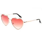 Women Heart Sunglasses Metal Frame Spring Hinged Lovely Aviator Heart Shape Mirror Flash Lens