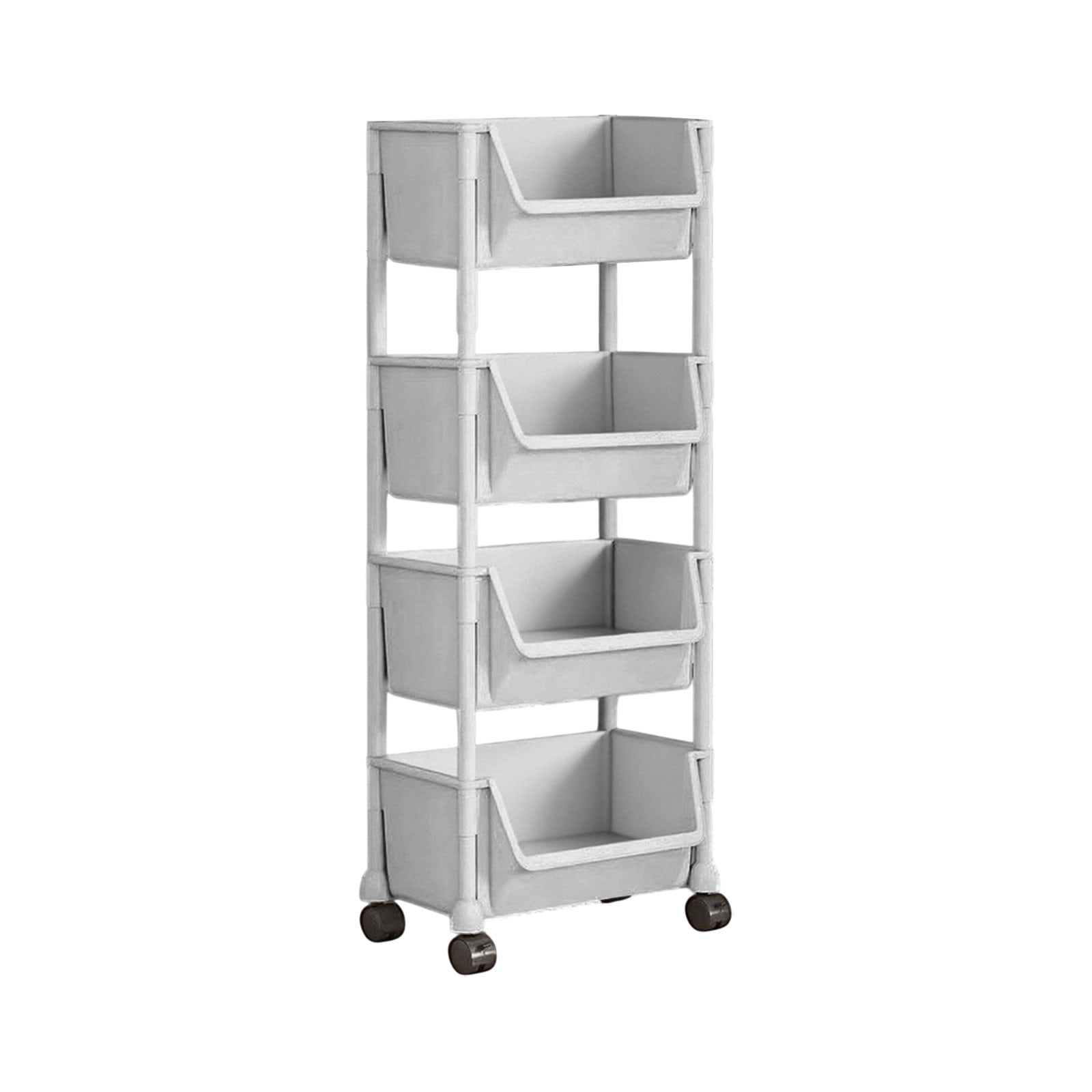 Mobile Under Desk Storage Cart, Rolling Desk Organizer, Multi-Tier Plastic Storage Shelf, Dormitory Bookcase, Multi-Functional Stationery Storage Rack for Home Office, Gray