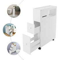 AetherLove Slim Bathroom Storage Cabinet, Toilet Paper Holder Stand with Wheels Narrow Floor Storage Organizer with Drawers Mobile Small Bathroom Cabinet for Small Spaces