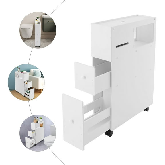 AetherLove Slim Bathroom Storage Cabinet, Toilet Paper Holder Stand with Wheels Narrow Floor Storage Organizer with Drawers Mobile Small Bathroom Cabinet for Small Spaces