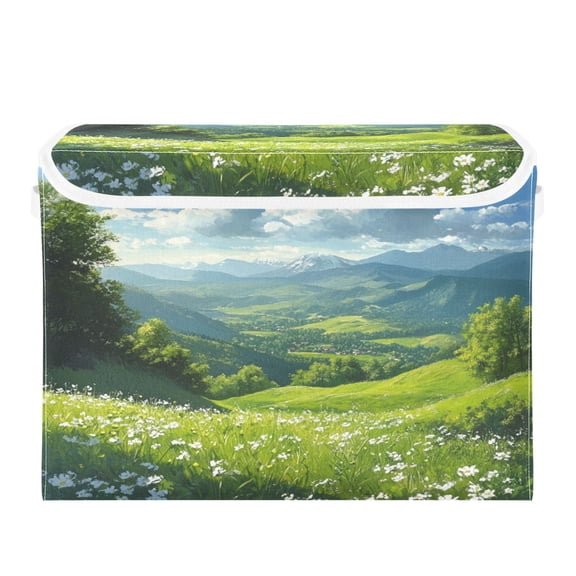 Storage Box With Lid 16.5x12.6x11.8In Foldable Stacked Household Storage Box Picturesque Summer