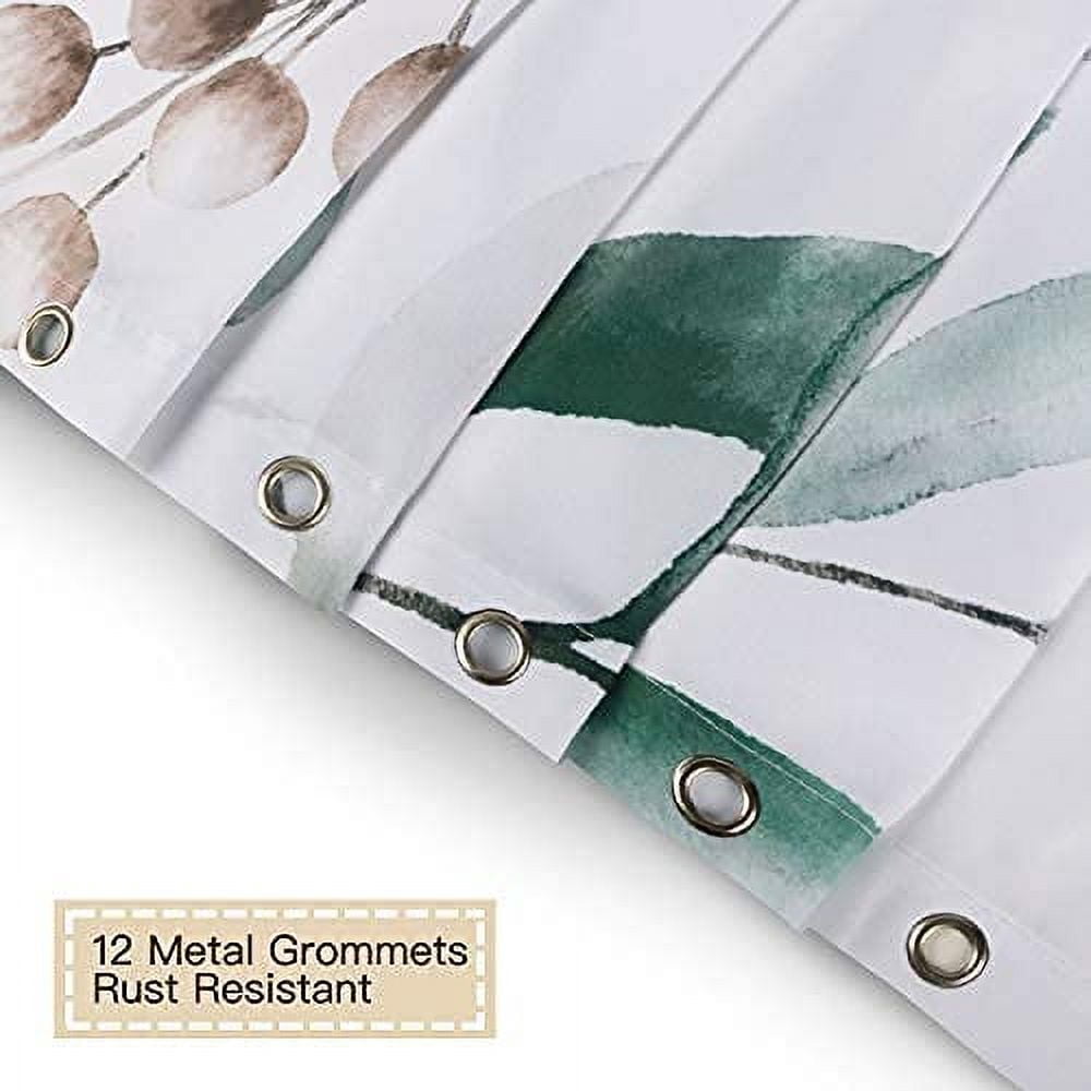 Green Eucalyptus Shower Curtain, Leaves Shower Curtain, Botanical Nature Plant Shower Curtain, Spring Sage Green Leaves Shower Curtain Set with 12 Hooks, 72Wx84H