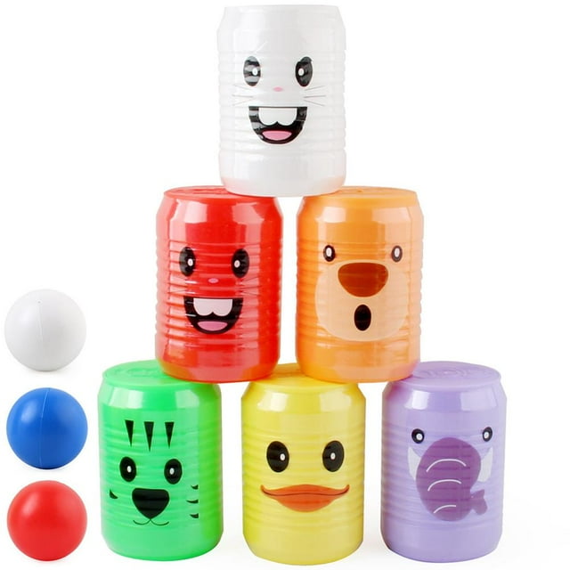 Bowling Set, Can Shape Bowling with Cartoon Animal Pattern, Interactive Digital Educational Indoor Pack Cans
