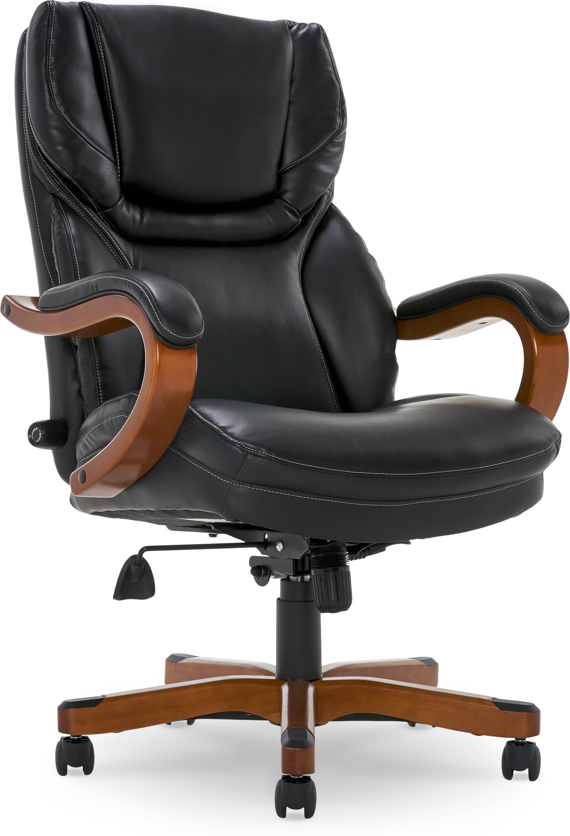 Serta Bonded Leather Big & Tall Office Chair with Wood Arms, 350 lb.  Capacity, Brown 