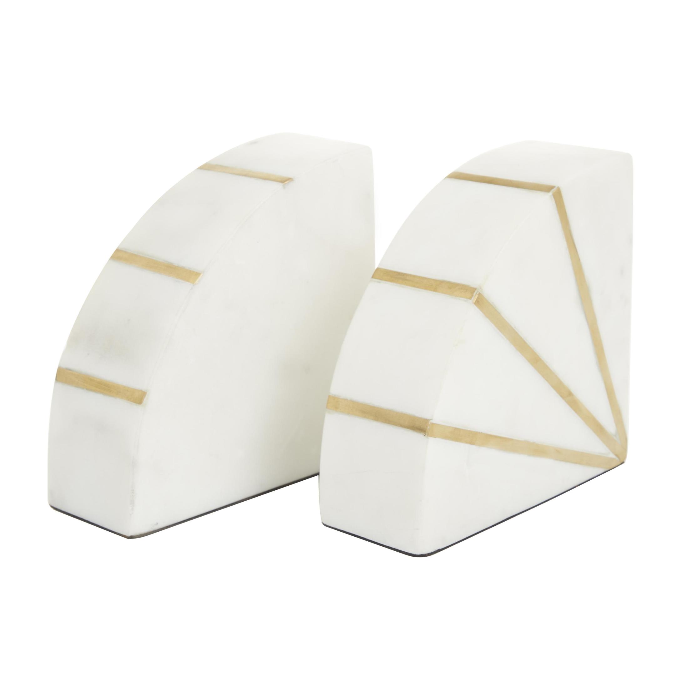 CosmoLiving by Cosmopolitan 5" Geometric 9 lbs White Marble Bookends with Gold Inlay (Set of 2)