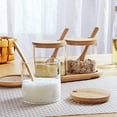 thumbnail image 2 of Japanese Style Eco-Friendly Glass & Bamboo Seasoning Storage Set: 2 Round 8x8cm Jars with Bamboo Lids, Included Spoon for Salt, Sugar & Dry Ingredients, Space-Saving Design, Secure Pearl Cotton, 2 of 5