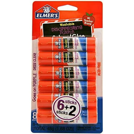 Elmer's Washable Disappearing Purple Glue Sticks, Acid Free, 6 Count (3 Pack)