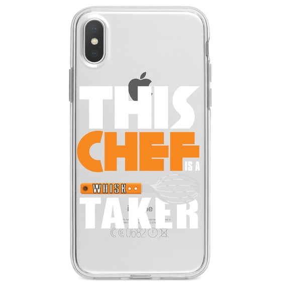 DistinctInk Clear Shockproof Hybrid Case for iPhone XS Max (6.5" Screen) - TPU Bumper Acrylic Back Tempered Glass Screen Protector - This Chef is a Whisk Taker