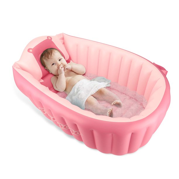 Bañera hinchable para bebés KENPUAZ, plegable, 82 x 57 x 28 cm, color rosa