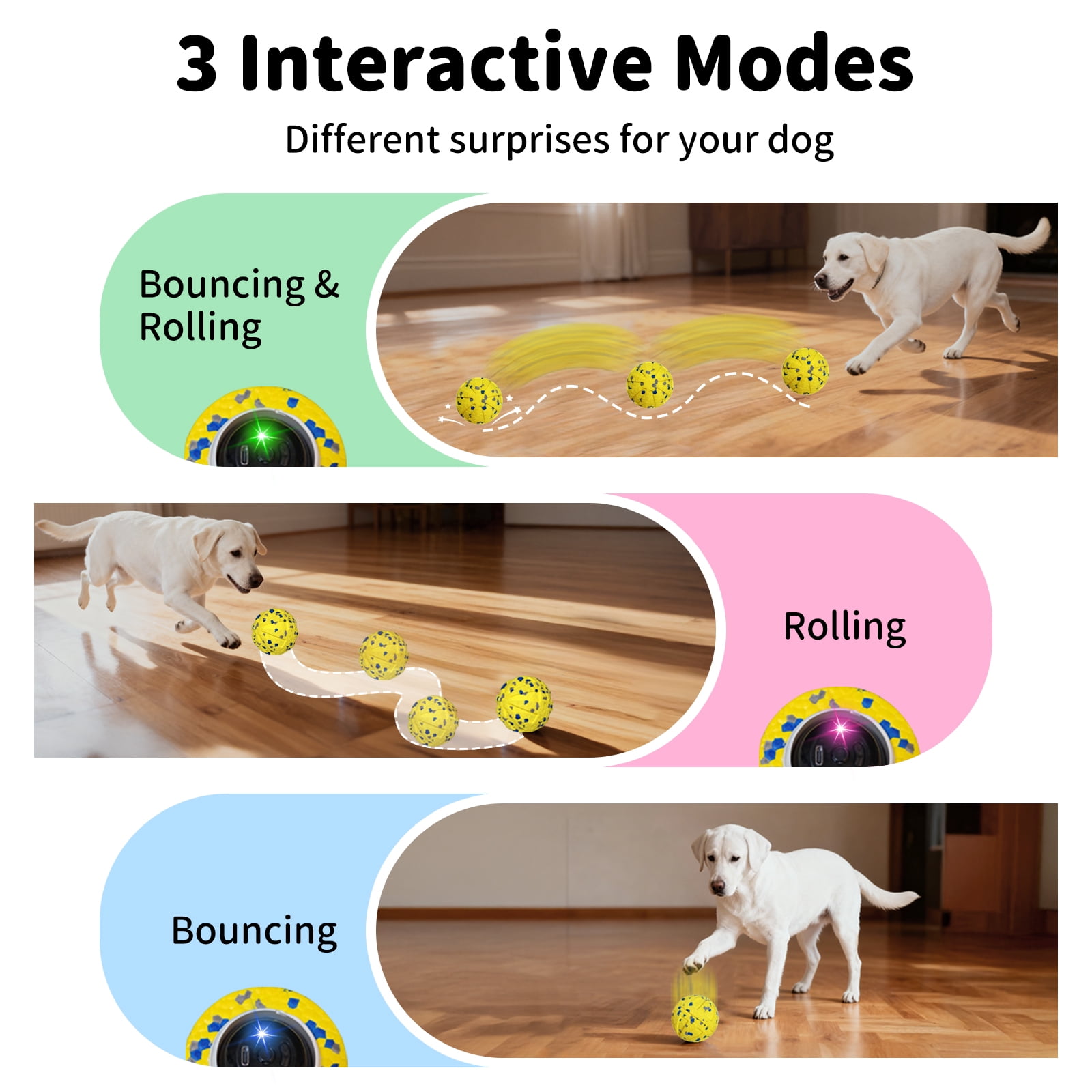 JoyBruko Interactive Dog Toys Ball, Moving Dog Toys to Keep Them Busy, Automatic Self Rolling & Bouncing, Soft E-TPU Material IPX7 Waterproof, Enrichment for Small Medium Large Breeds, Yellow