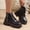 Black A, variant on Women's Combat Ankle Boots Autumn Winter Solid Color Round Toe Front Lace-Up Platform Chunky Heel Martens with Side Zipper Black A 40