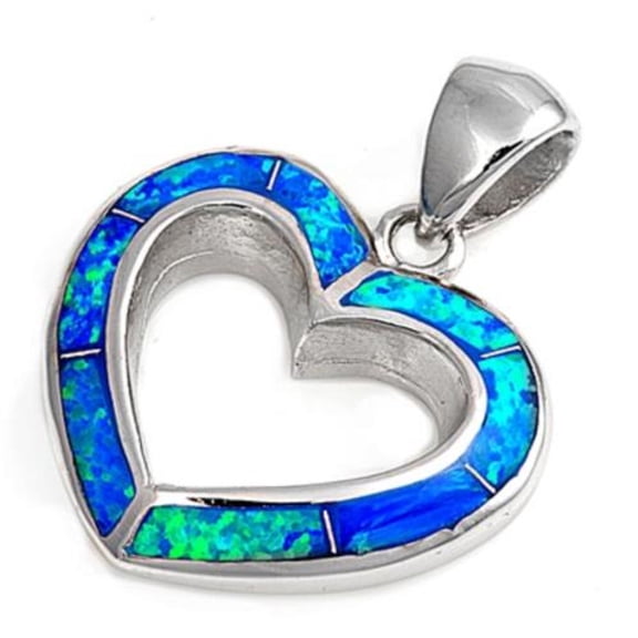 Heart Simulated Opal Pendant Sterling Silver