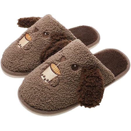

CoCopeaunt Fluffy Cute Dog House Slippers for Women Men Trendy Soft Furry Faux Fur Warm Anti-skip Shoes Indoor Home