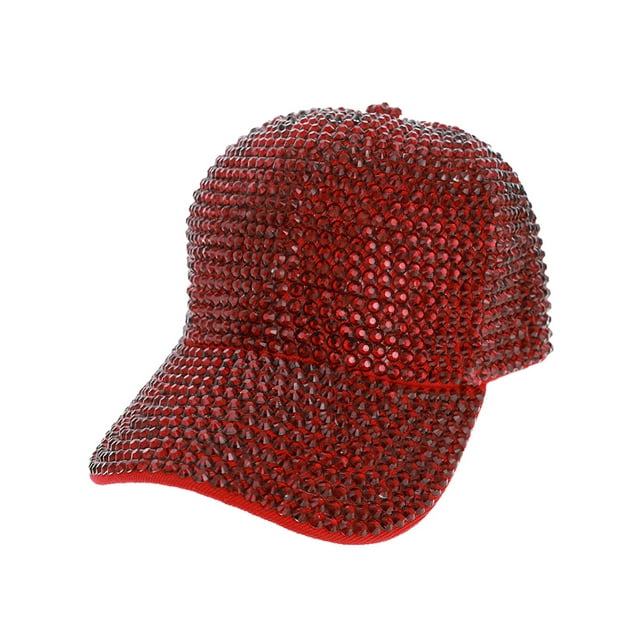 Top Headwear Women's Full Sparkle Rhinestone Gem Bling Baseball Cap - Red