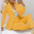 thumbnail image 3 of 2 Pcs/Set Lady Business Suit Turn-down Collar Solid Color High Waist Single-breasted Ankle-banded Pants suit for Work, 3 of 7
