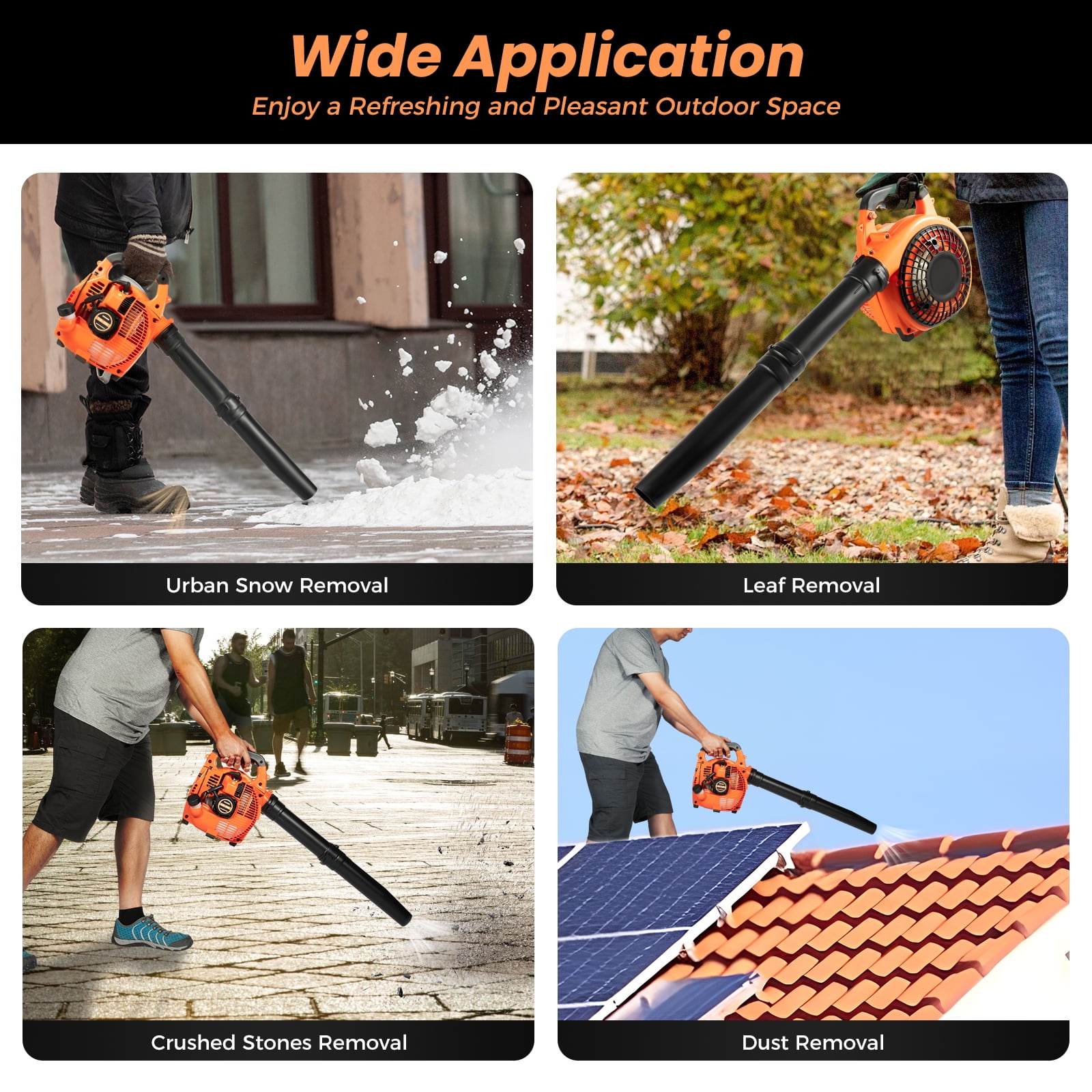 25.4CC 2-Stroke Gas Powered Leaf Blower with Reinforced Handle, Low Noise, 7000Rpm, Handheld Grass Blower for Snow Removal
