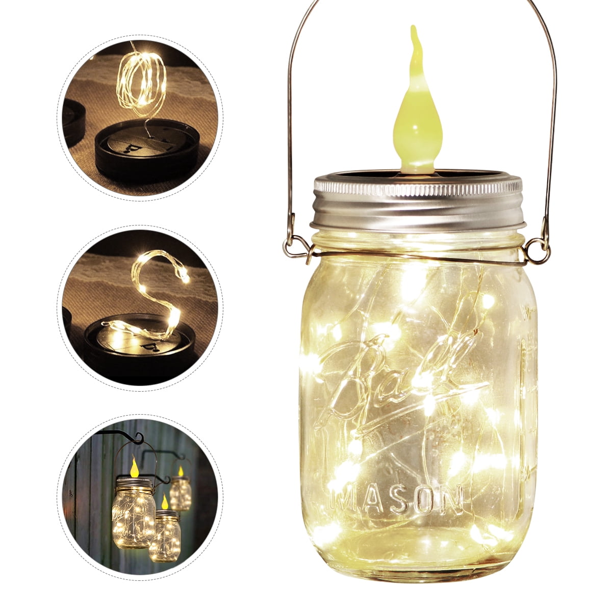 OSALADI 4PCS Solar Jar Light Glass Jar Lid Candle Light with String