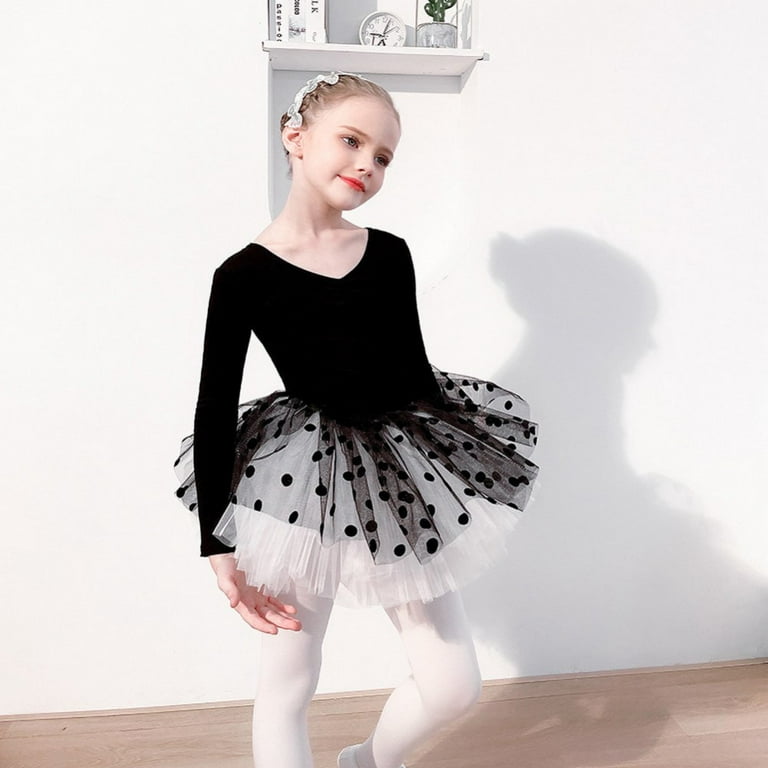 Girls Long Sleeve Ballet Leotard Combo with Dance Tutu and Dance Tight 