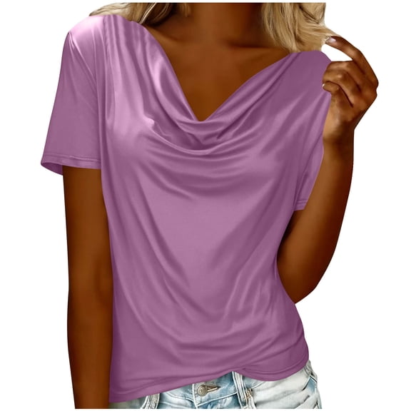 Kukoosong Women's Breathable Casual Short Sleeve V-Neck Crop T-Shirt in Solid Color for Summer Active Fit Women's T-Shirts