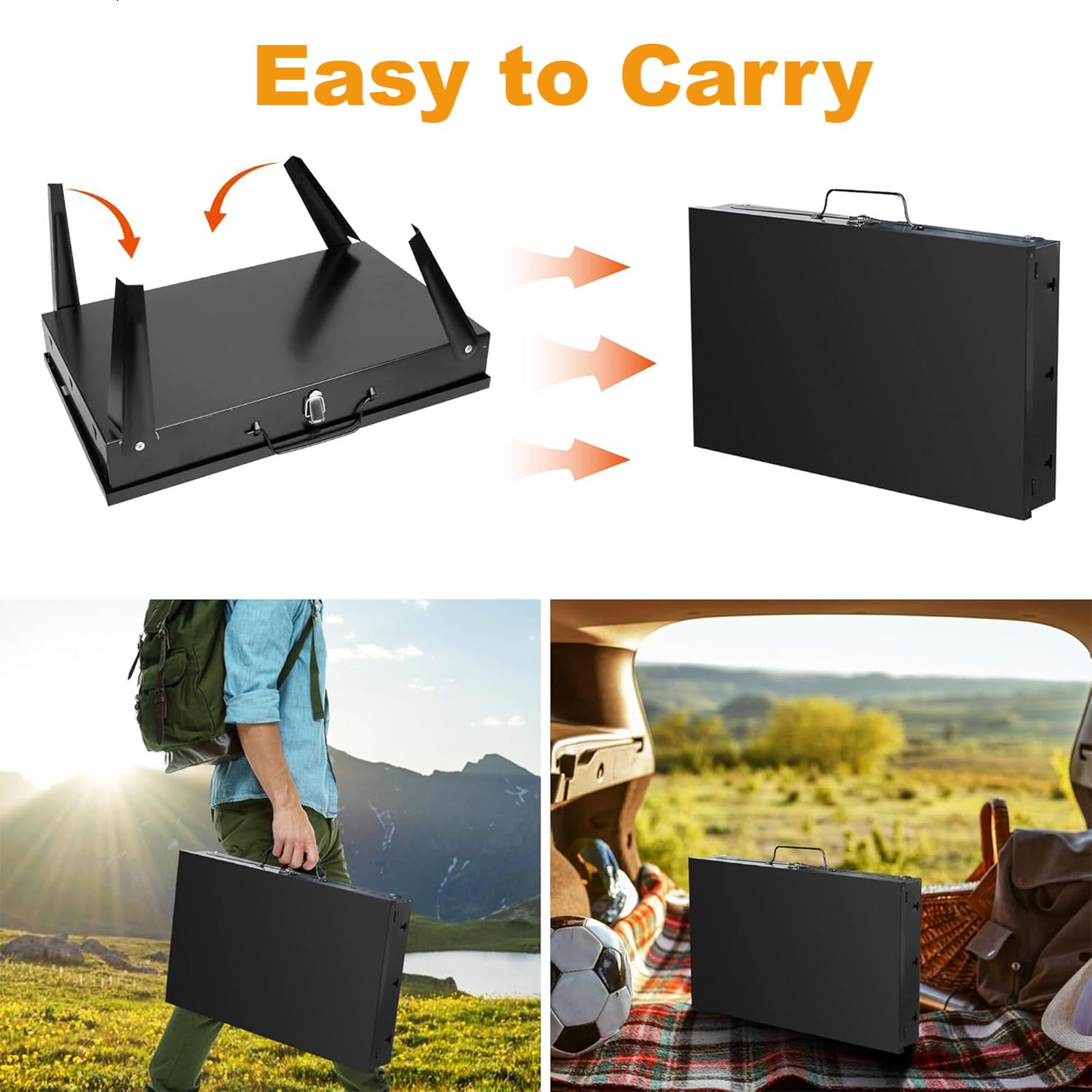 Portable Charcoal Grill, Small Foldable Tabletop BBQ Grill with Lid & Barbecue Accessories, Mini Charcoal Barbecue Grill for Outdoor Camping Cooking Picnic Beach Patio (18.5 x 10.62 x 18.11in, Black)