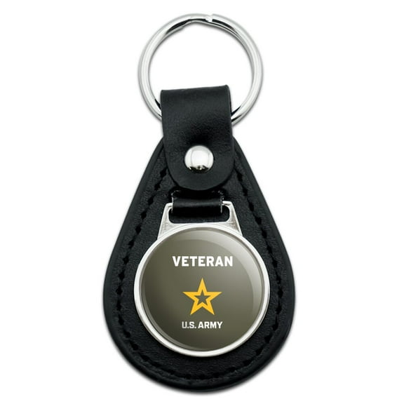 Black Leather U.S. Army Veteran Logo Keychain