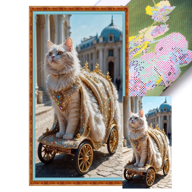 Kit Punto Cruz Gato Impreso Hilo Algodón Ecológico Bordado Arte 40x70cm 11CT