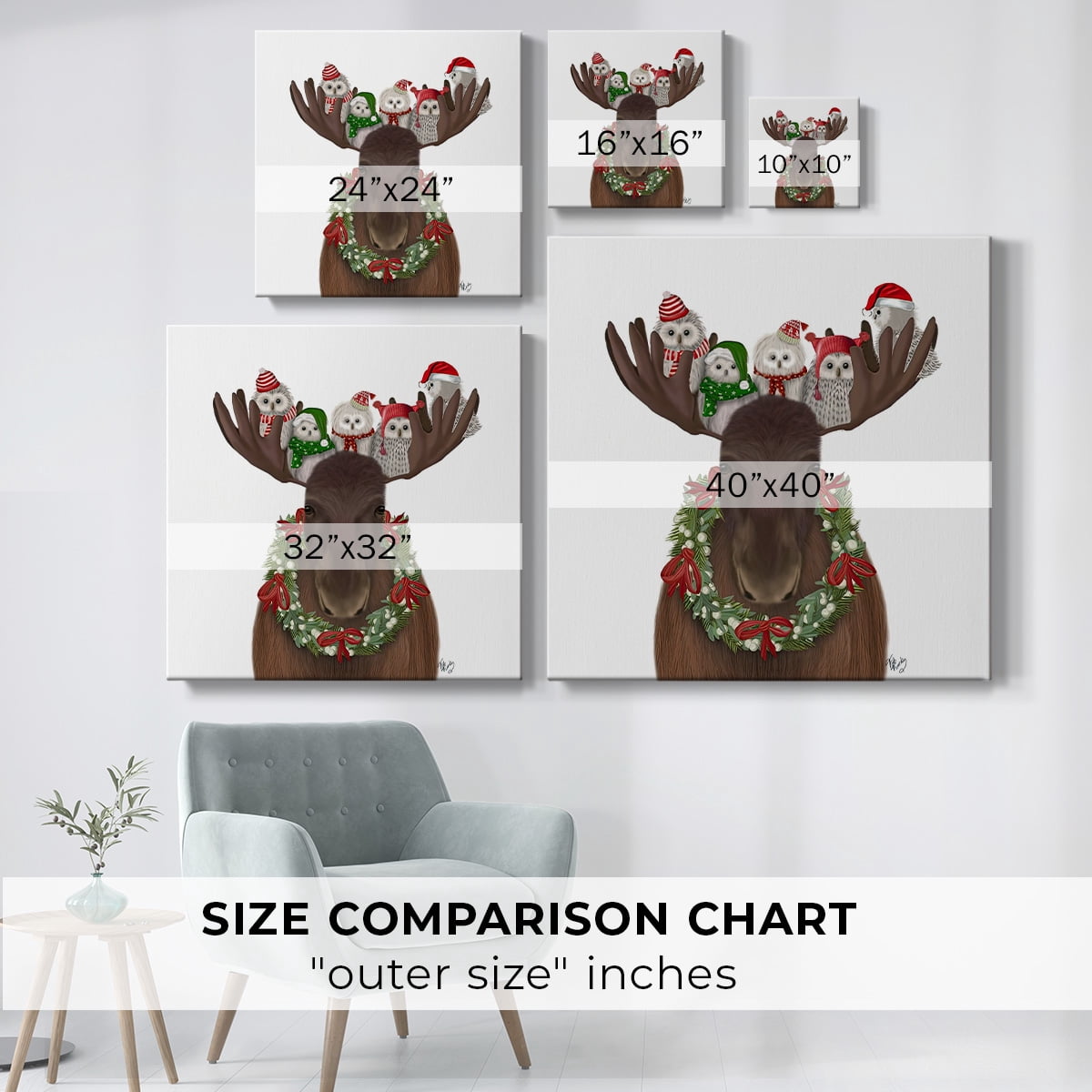 Christmas Moose and Christmas Owls Forward- Gallery Wrapped Canvas