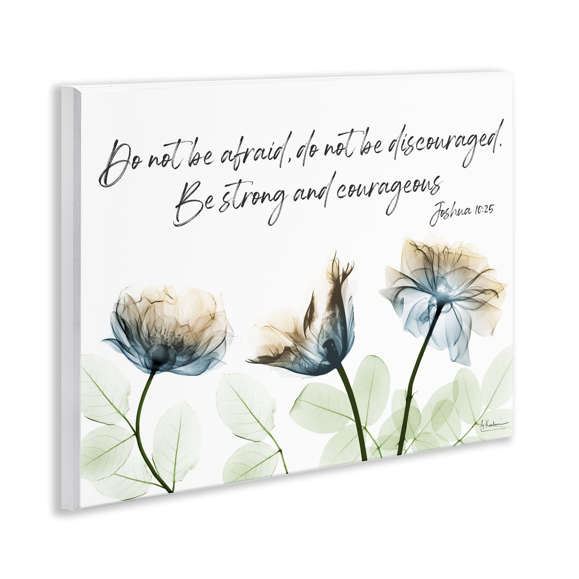 Stupell Industries Strong & Courageous Floral Religious Painting Unframed Art Print Wall Art, 14 x 11