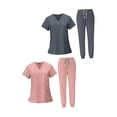 thumbnail image 1 of 2x Conjunto de Uniforme Médico para Mujer, Top Y Pantalones con Cuello en V Resistente rosa y gris, 1 of 9
